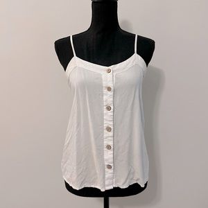 White tank with wood buttons